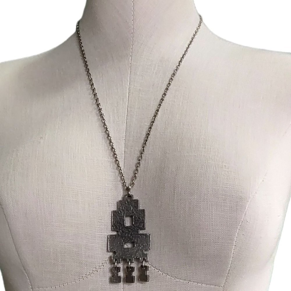 Vintage Silver Tone Pendent with Center Cutouts Second Tier Modernist Geometric